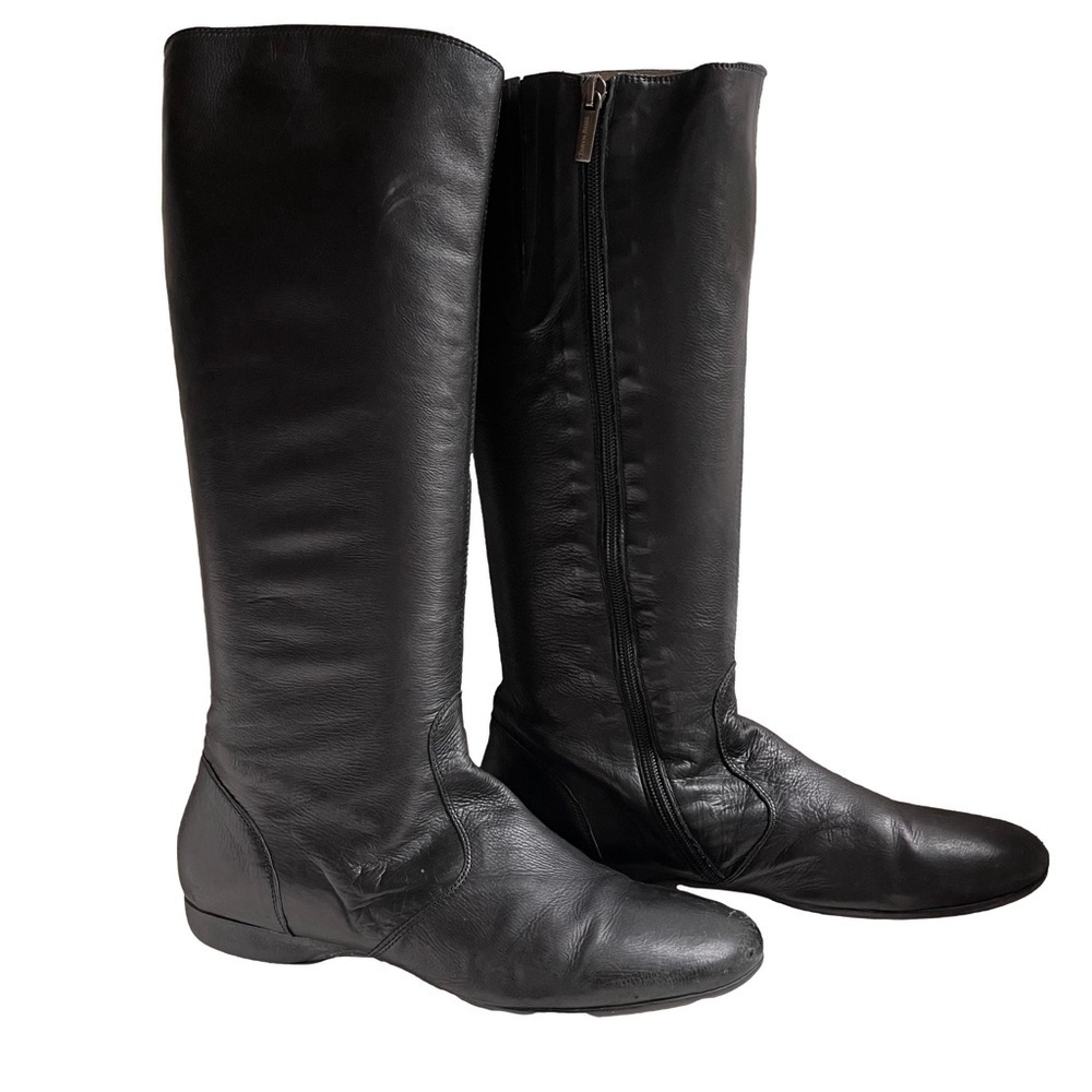 Taryn Rose Calf Skin Leather Low Heel Boots Black 9.5